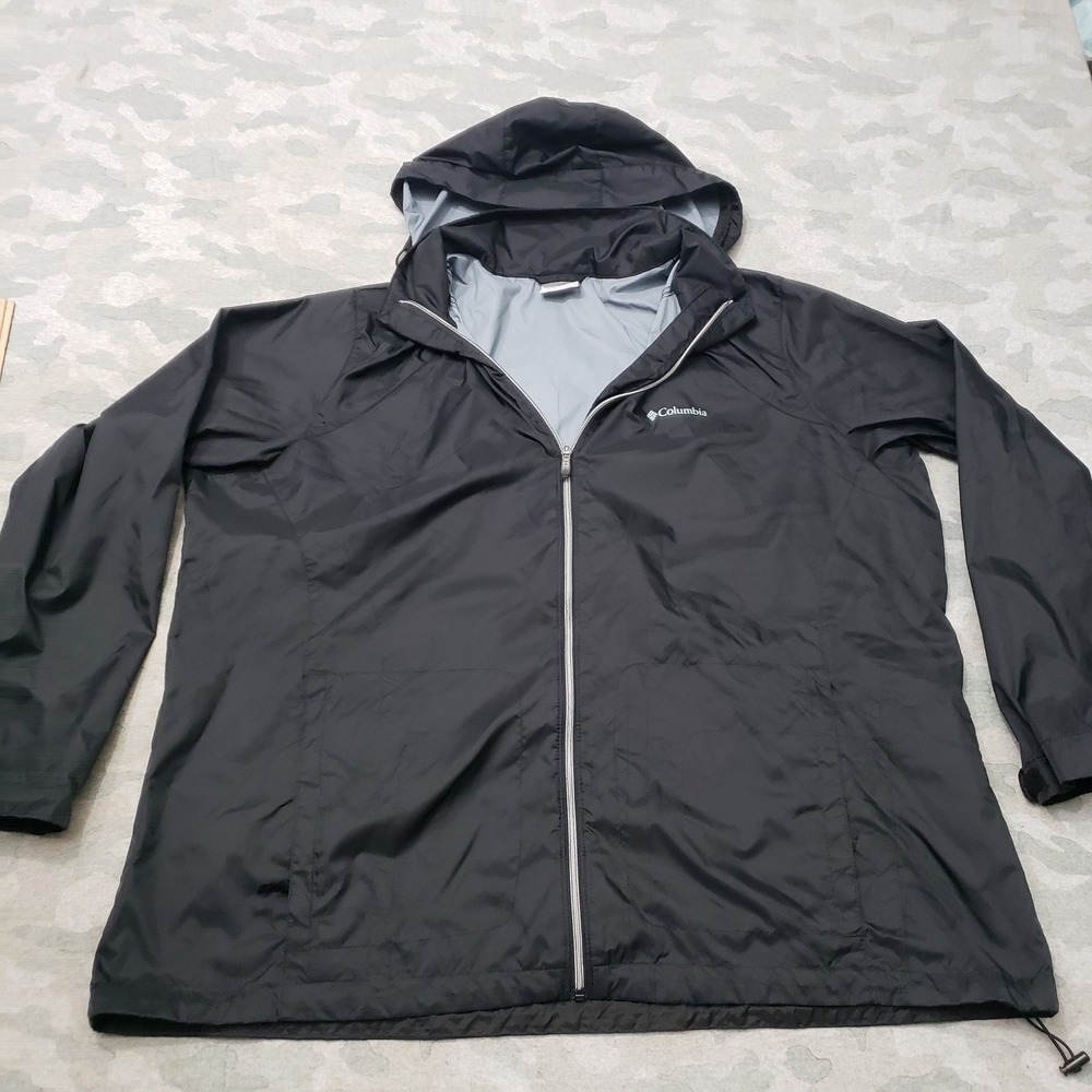 Columbia Jacket Women 3X Black Hooded Windbreaker Full Zip Outdoors Hiking Trail